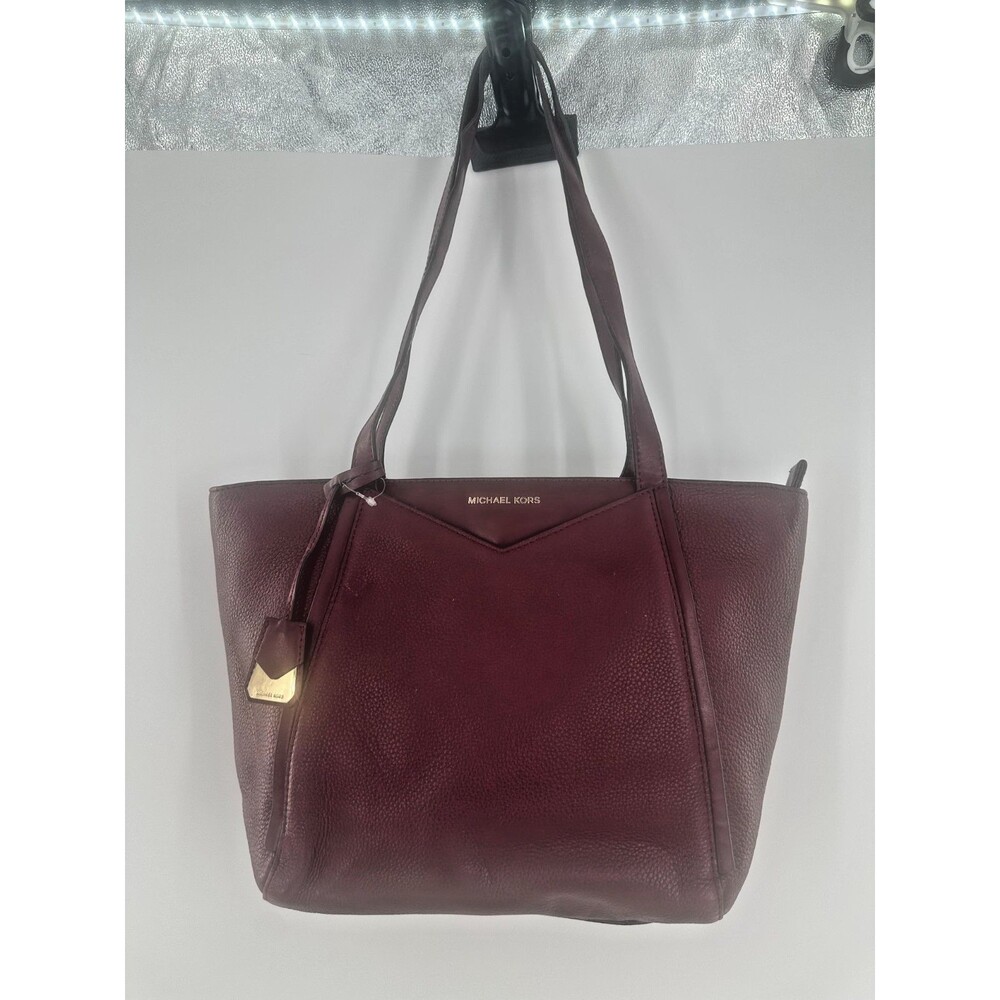Michael Kors Burgundy Merlot Pebbled Leather Saylor Shoulder Tote Gold Hardware